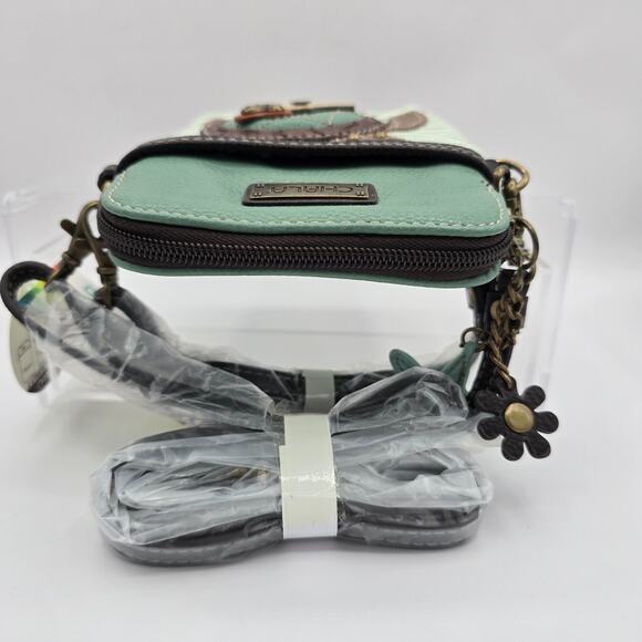 Chala Turtle Crossbody Bag Convertible Cell Phone Teal Stripe 7" x 5" NWT - Picture 8 of 10